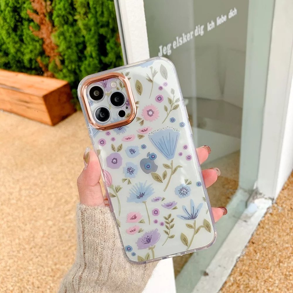 Free Screen Protector With Transparent Flower I Phone case
